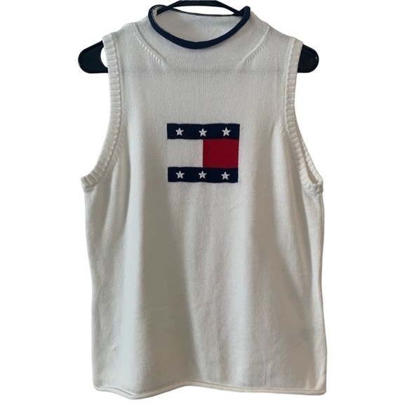 Tommy Hilfiger XL Sleeveless flag sweater red white blue patriotic 4th of July - Picture 1 of 11